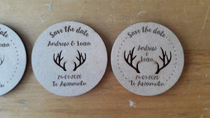 Wedding Save the Date Antler Engraved Token