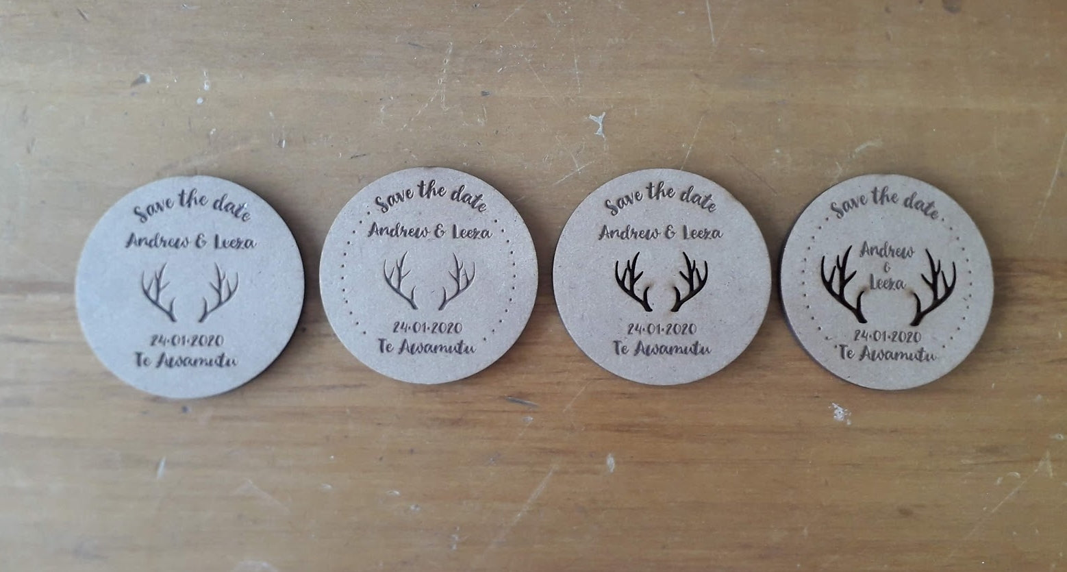 Wedding Save the Date Antler Engraved Token